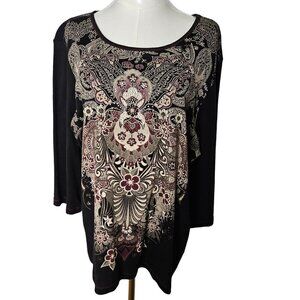 Blue Canyon 2X Paisley Embellished Rhinestone Y2K Black Goth Top